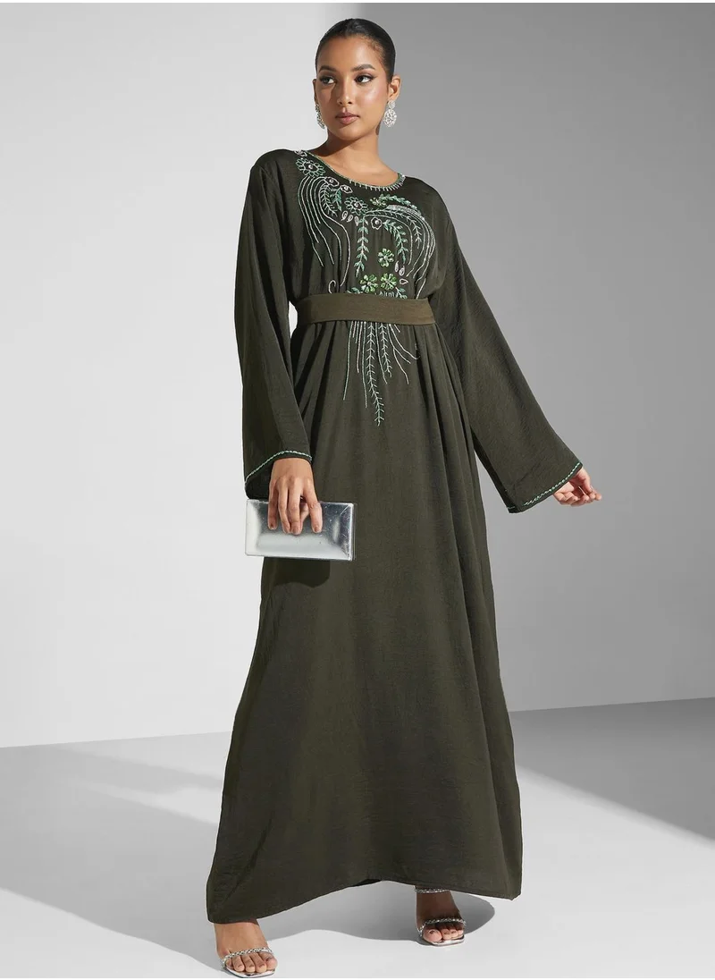 hayas closet Embellished Belted Jalabiya