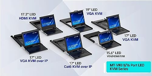 MT-Viki 17'' Rack Mount KVM Switch VGA 8 Port, Rackmount Monitor KVM Fit 1U 19'' Rack, 600-800mm(23.6~31.8'') Depth, Integrated with Keyboard+Touch pad+Drawer+8 KVM Cables - Image 2