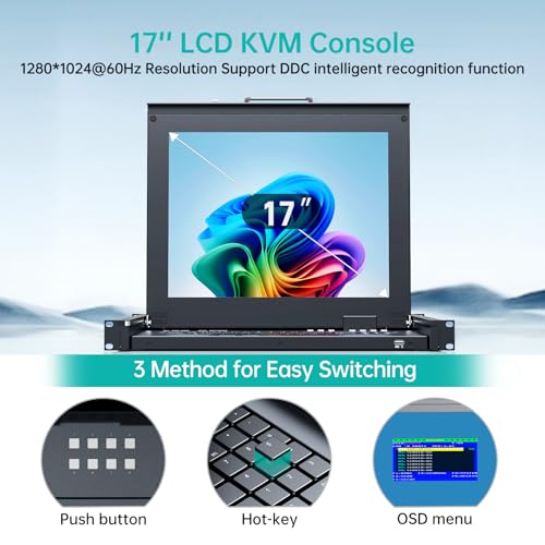 MT-Viki 17'' Rack Mount KVM Switch VGA 8 Port, Rackmount Monitor KVM Fit 1U 19'' Rack, 600-800mm(23.6~31.8'') Depth, Integrated with Keyboard+Touch pad+Drawer+8 KVM Cables - Image 5