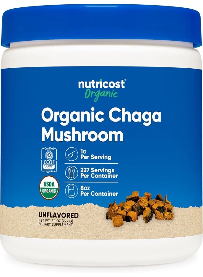 Nutricost 100% Organic Chaga Mushroom Powder 8oz (227 Servings) - Certified USDA Organic, Gluten Free & Non-GMO - Image 1