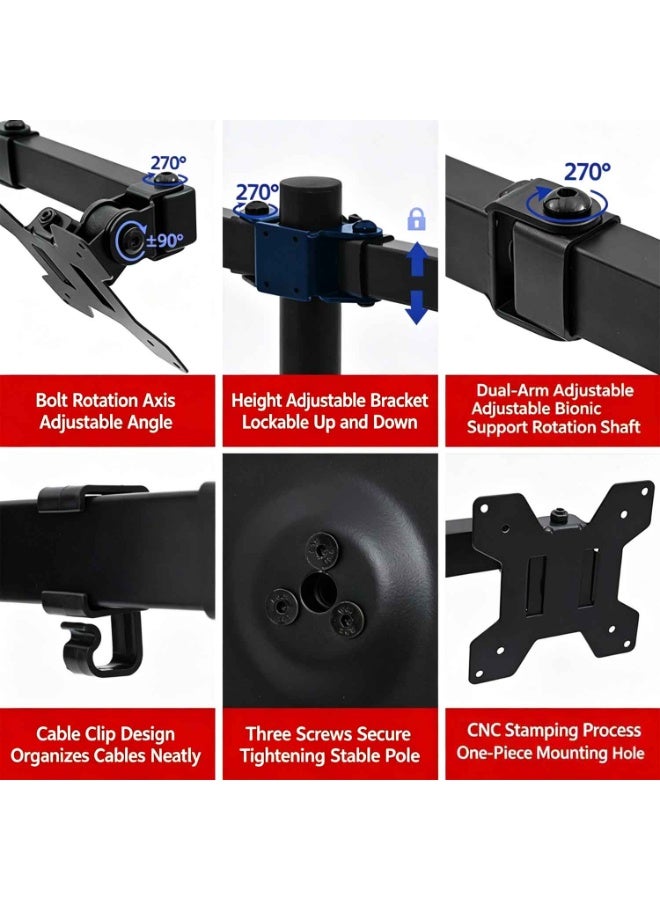 Dual Monitor Free-Standing Desk Stand,Desk Mount,for 2 Screens up to 32 Inch,Heavy-Duty Fully Adjustable Arms,With VESA 75/100mm - Image 3