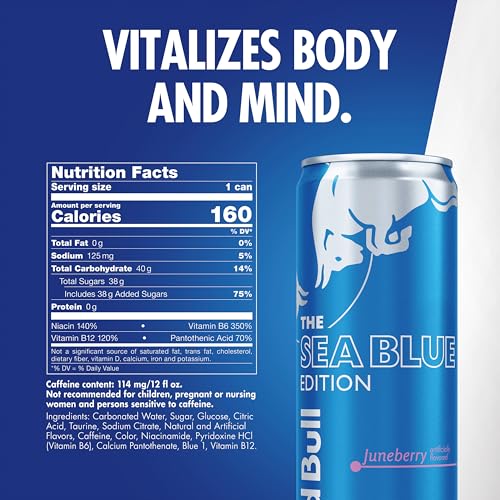 Red Bull Sea Blue Edition Energy Drink, Juneberry, with 114mg Caffeine plus Taurine & B Vitamins, 12 Fl Oz, Pack of 4 Cans - Image 3