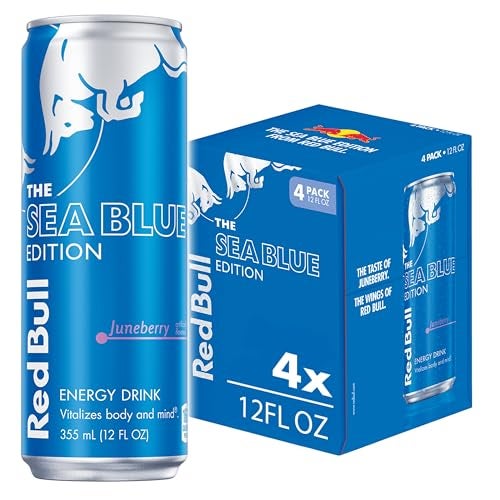 Red Bull Sea Blue Edition Energy Drink, Juneberry, with 114mg Caffeine plus Taurine & B Vitamins, 12 Fl Oz, Pack of 4 Cans - Image 1