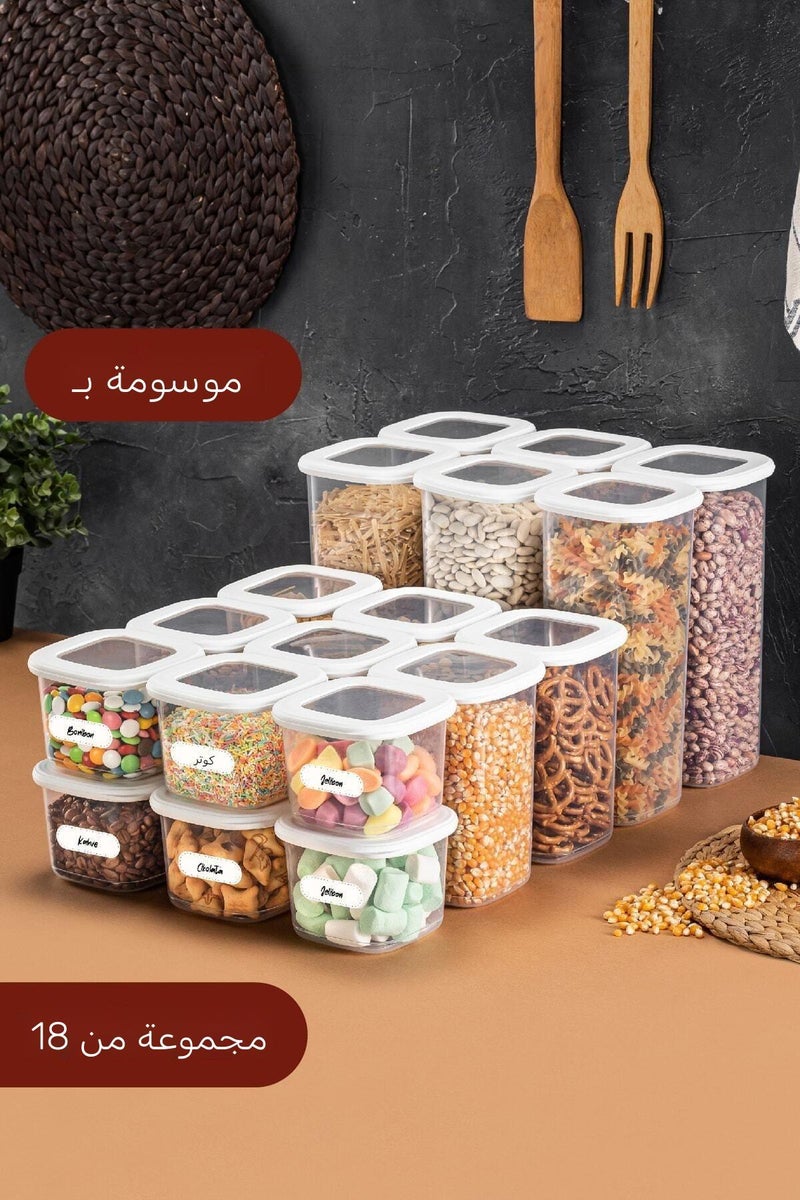 Vienev Square Food Storage Container with Foly Label Set of 18 6x (0.55 LITERS, 1.2 LITERS, 1.75 LITERS) - Image 1
