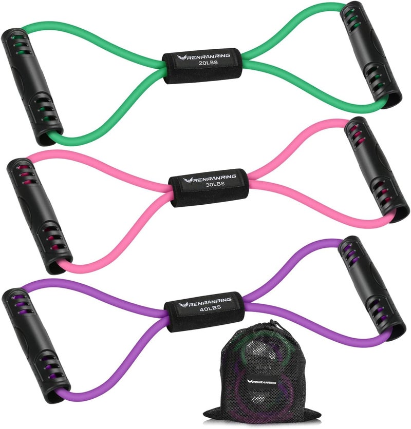 RENRANRING Figure 8 Fitness Resistance Bands with Handles - Exercise Tube Band Set of 3 for Arm and Shoulder Stretch, Rope 8 Word Elastic for Women and Men - Image 1