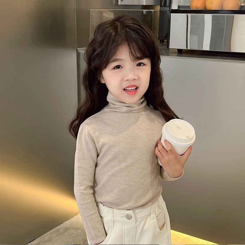 [Ready Stock Kidsren'S Style Bottoming Shirt Boys And Girls Pile Collar Sweater Little Girl Soft Waxy Half Turtleneck - Image 1