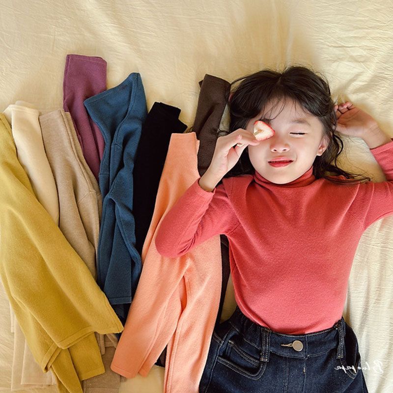 [Ready Stock Kidsren'S Style Bottoming Shirt Boys And Girls Pile Collar Sweater Little Girl Soft Waxy Half Turtleneck - Image 2