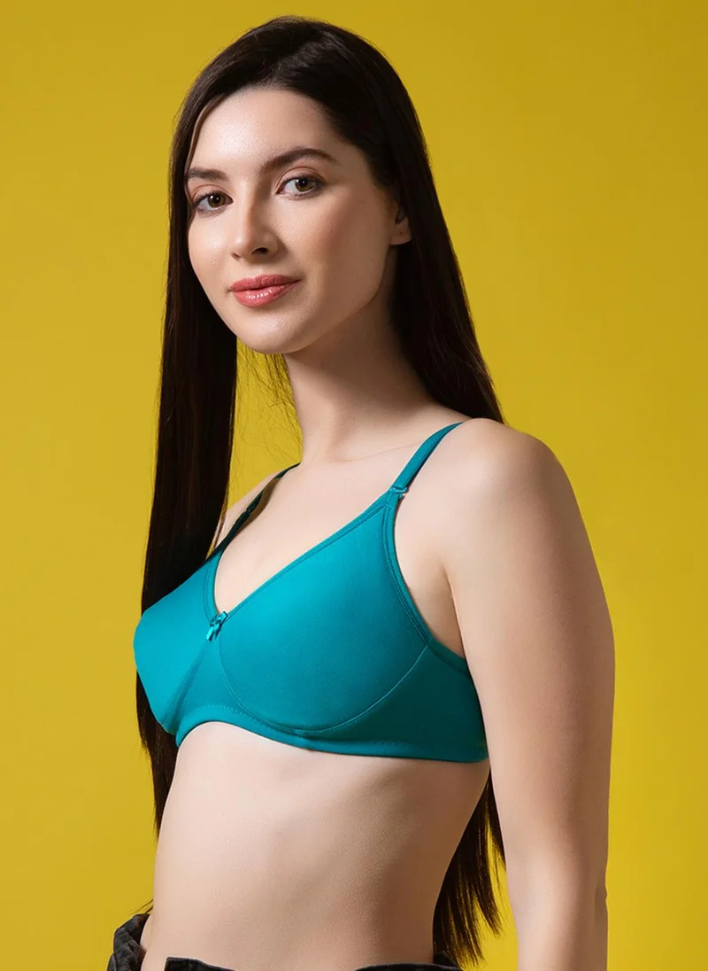 Clovia Blue Clovia Non-Padded Non-Wired Full Coverage Spacer Cup Multiway T-shirt Bra in Sky Blue - Cotton Rich for Women | Best Price UAE