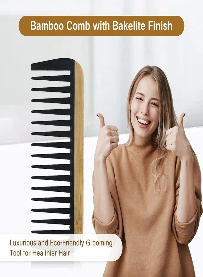 مشط NIIIYTYB ذو الأسنان العريضة المصنوع من الخيزران للشعر المجعد، مشط خشبي طبيعي لفك تشابك الشعر للرجال والنساء، مناسب للشعر المجعد الكثيف، مشط خشبي متين، معزز بمادة الباكليت المتينة. - Image 2