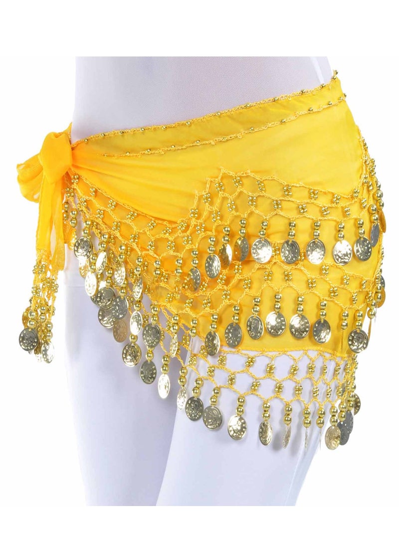 Belly Dance Belt Belly Dance Hip Scarf with 128 Coins,Yellow  - Image 5