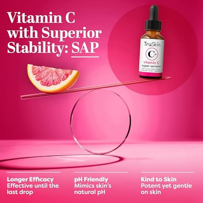 TruSkin Vitamin C Super Serum - Niacinamide, Retinol, Hyaluronic Acid & Squalane - All-in-One Anti Aging Serum for Face – Improve Appearance of Dark Spots, Firmness for Brighter Looking Skin, 2 Fl Oz - Image 4