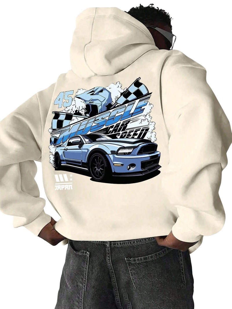 SXV STYLE '45 Muscle car Speed’ Printed Cool Aesthetic Sweatshirt Hoodie (in, Alpha, L, Beige) - Image 1