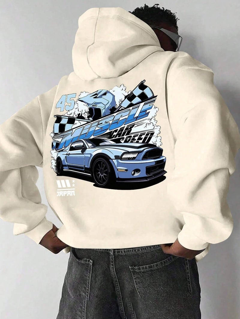 SXV STYLE '45 Muscle car Speed’ Printed Cool Aesthetic Sweatshirt Hoodie (in, Alpha, L, Beige) - Image 3