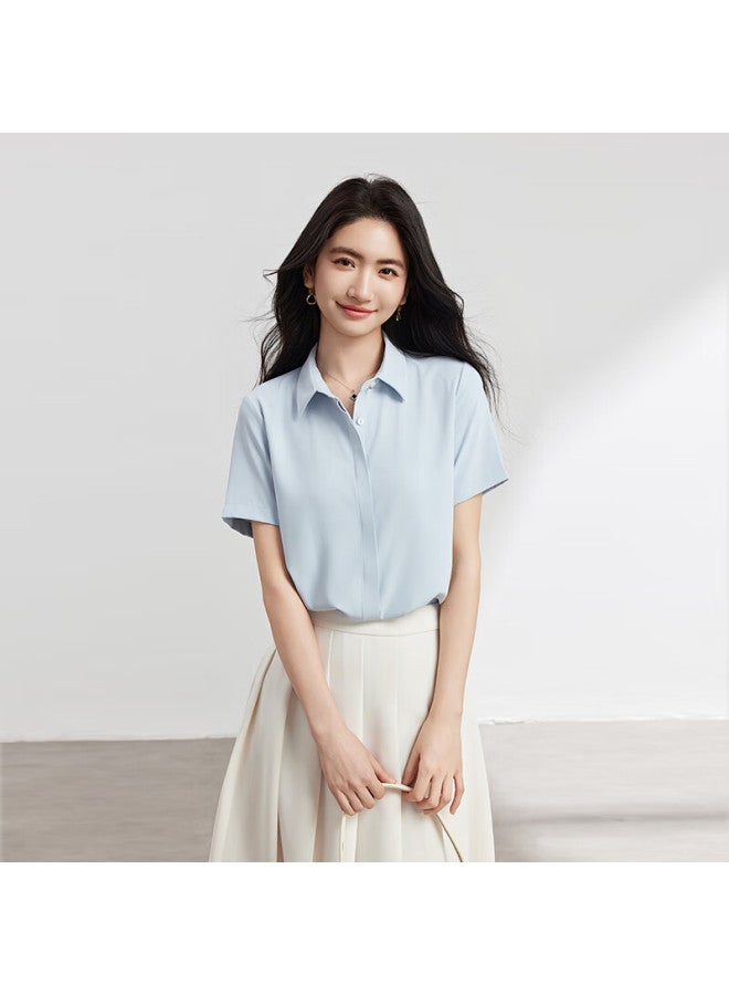 Lady Bird Miss Bird White Chiffon Short Sleeve Shirt Women's Pee Professional Top For Job Interviews Formal Dress Shirt - Image 2