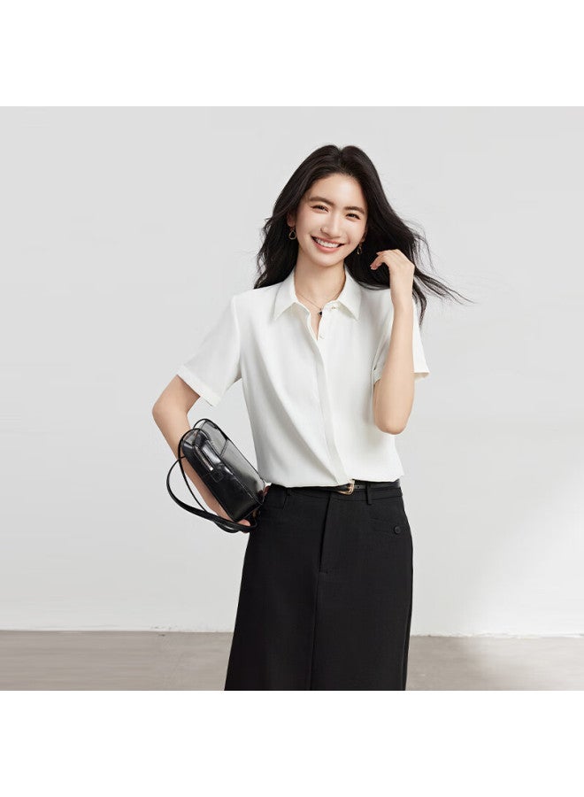 Lady Bird Miss Bird White Chiffon Short Sleeve Shirt Women's Pee Professional Top For Job Interviews Formal Dress Shirt - Image 1