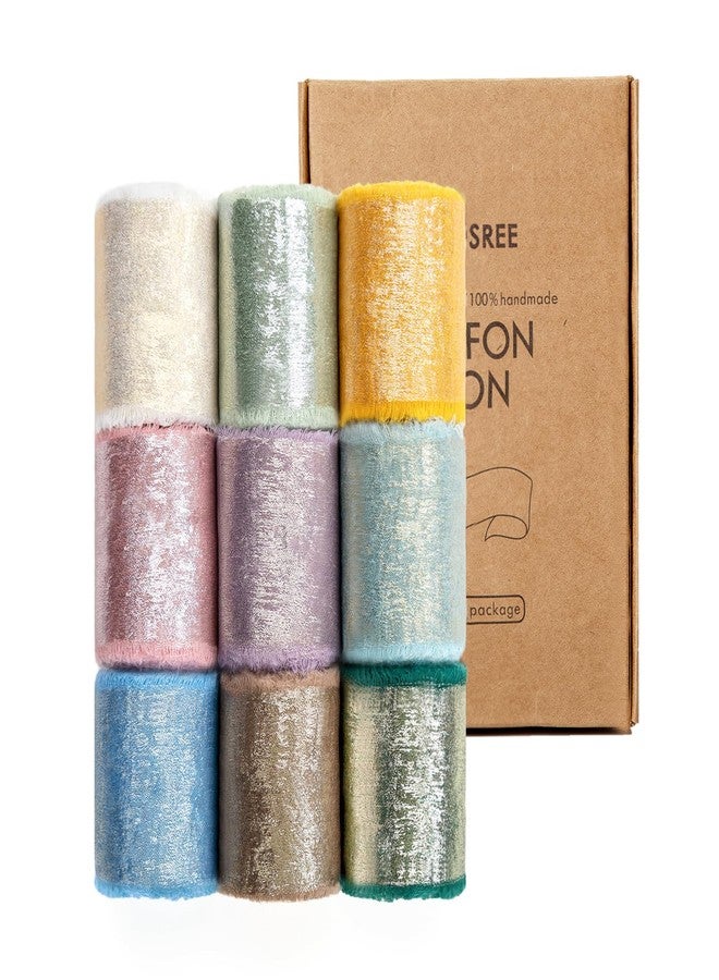 KEOSREE Multicolour Silk Chiffon Ribbon,Frayed Shimmery Silk Ribbon for Bridal Flower Bouquet Christmas Gift Wrapping Wedding Decor Invitations Decorations 1.5" x 18 Yards (2Yards X 9 Rolls) - Image 1