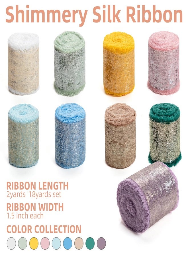 KEOSREE Multicolour Silk Chiffon Ribbon,Frayed Shimmery Silk Ribbon for Bridal Flower Bouquet Christmas Gift Wrapping Wedding Decor Invitations Decorations 1.5" x 18 Yards (2Yards X 9 Rolls) - Image 2