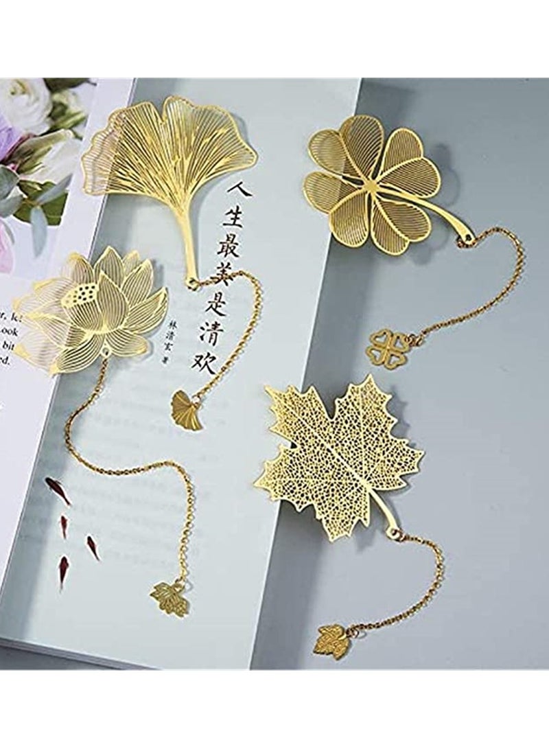 Zikra علامات كتب معدنية بسلسلة، تصميم صيني كلاسيكي، علامة كتاب معدنية رفيعة ذات عروق، 4 قطع علامة كتاب ذهبية مجوفة لعشاق الكتب، الكتاب، القراء، الأطفال، المراهقين، الرجال، النساء، البالغين - Image 4