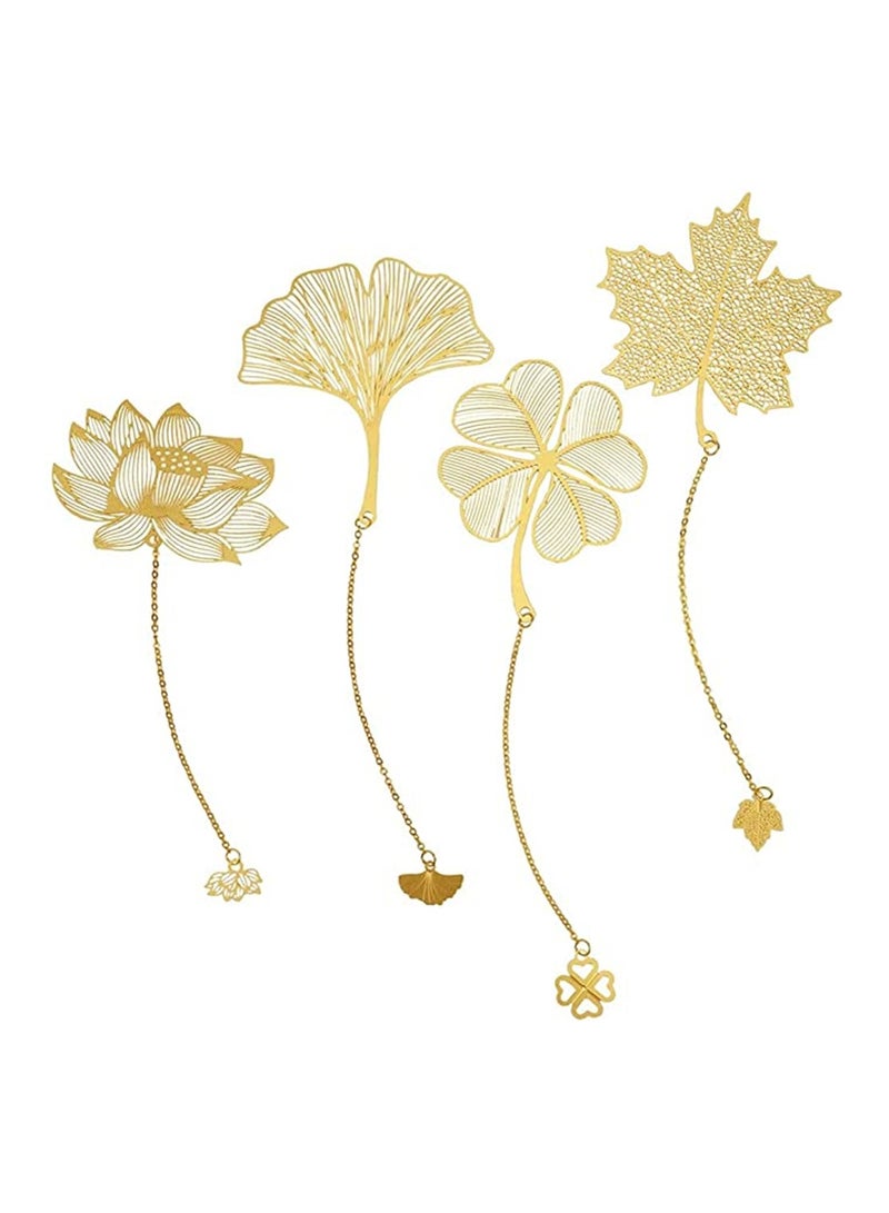 Zikra علامات كتب معدنية بسلسلة، تصميم صيني كلاسيكي، علامة كتاب معدنية رفيعة ذات عروق، 4 قطع علامة كتاب ذهبية مجوفة لعشاق الكتب، الكتاب، القراء، الأطفال، المراهقين، الرجال، النساء، البالغين - Image 1