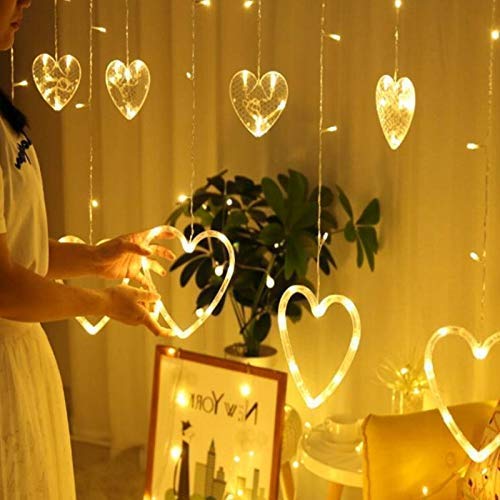 Lexton Lexton Heart Shape Curtain String Lights 6 Big Heart 6 Small Heart with 8 Flashing Modes Decoration for Indoor Outdoor Decorations 12 Hearts Warm White Pack of 2  - Image 3