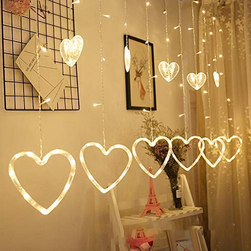 Lexton Lexton Heart Shape Curtain String Lights 6 Big Heart 6 Small Heart with 8 Flashing Modes Decoration for Indoor Outdoor Decorations 12 Hearts Warm White Pack of 2  - Image 2