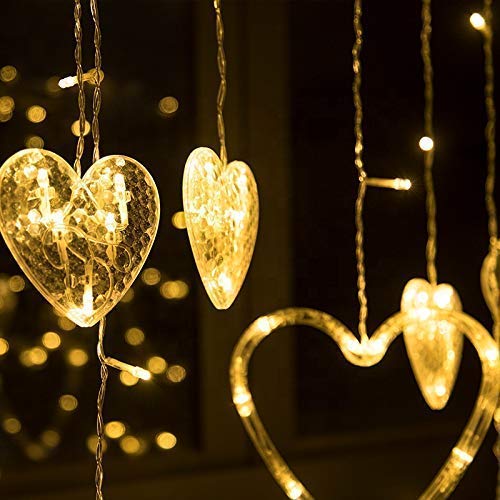 Lexton Lexton Heart Shape Curtain String Lights 6 Big Heart 6 Small Heart with 8 Flashing Modes Decoration for Indoor Outdoor Decorations 12 Hearts Warm White Pack of 2  - Image 4