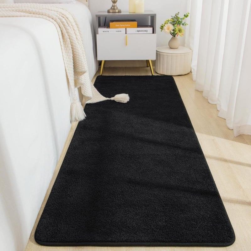 B BENRON Soft Runner Rugs for Bedroom 2x6, Non Slip Runners for Hallway Kitchen Laundry Dorm Washable, Minimalist Low Pile Long Rugs for Boys Men Girls Kids, Black - Image 1
