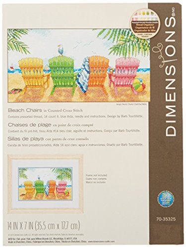 Dimensions Colored Beach Chairs Counted Cross Stitch Kit 14 Count Light Blue Aida 7 x 14