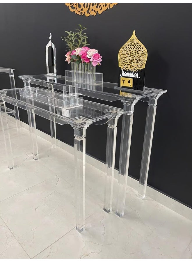 Horoof Market Horoof Home® Set of 2 Clear Acrylic Console Tables – Modern Design with Plaxie Construction, Dual Sizes (140Wx40Dx90H & 120Wx40Dx80H) – Elegant, Durable, and Versatile for Events, Entryways  - Image 3