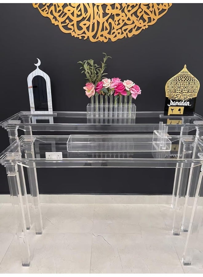 Horoof Market Horoof Home® Set of 2 Clear Acrylic Console Tables – Modern Design with Plaxie Construction, Dual Sizes (140Wx40Dx90H & 120Wx40Dx80H) – Elegant, Durable, and Versatile for Events, Entryways  - Image 2