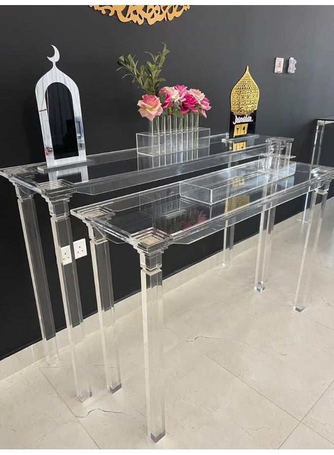 Horoof Market Horoof Home® Set of 2 Clear Acrylic Console Tables – Modern Design with Plaxie Construction, Dual Sizes (140Wx40Dx90H & 120Wx40Dx80H) – Elegant, Durable, and Versatile for Events, Entryways  - Image 4