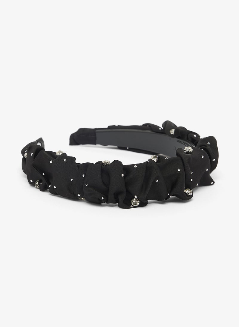Khizana Satin Ruched Rhinestone Detail Headband - Image 1