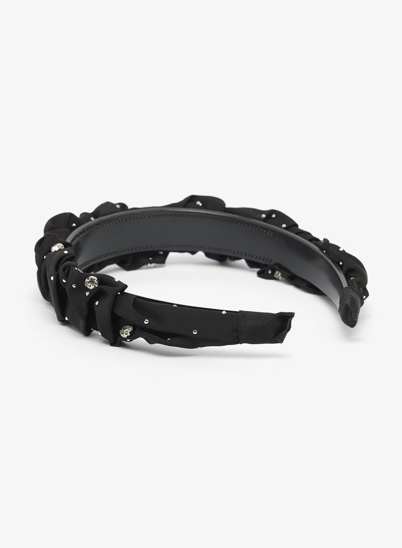 Khizana Satin Ruched Rhinestone Detail Headband - Image 2