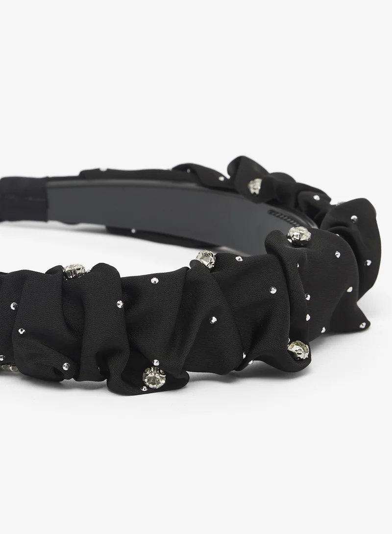 Khizana Black Satin Ruched Rhinestone Detail Headband for Women | Best Price UAE