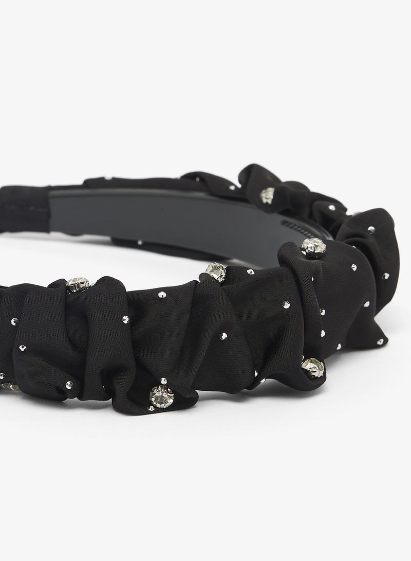 Khizana Satin Ruched Rhinestone Detail Headband - Image 3