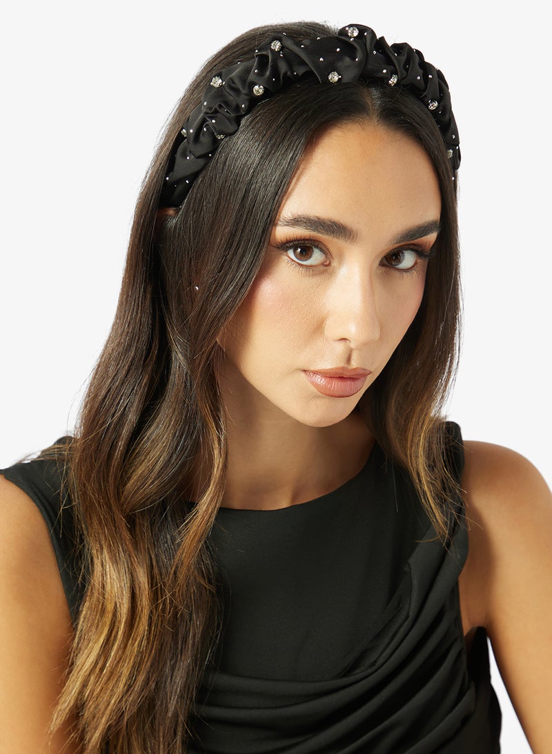 Khizana Satin Ruched Rhinestone Detail Headband - Image 4