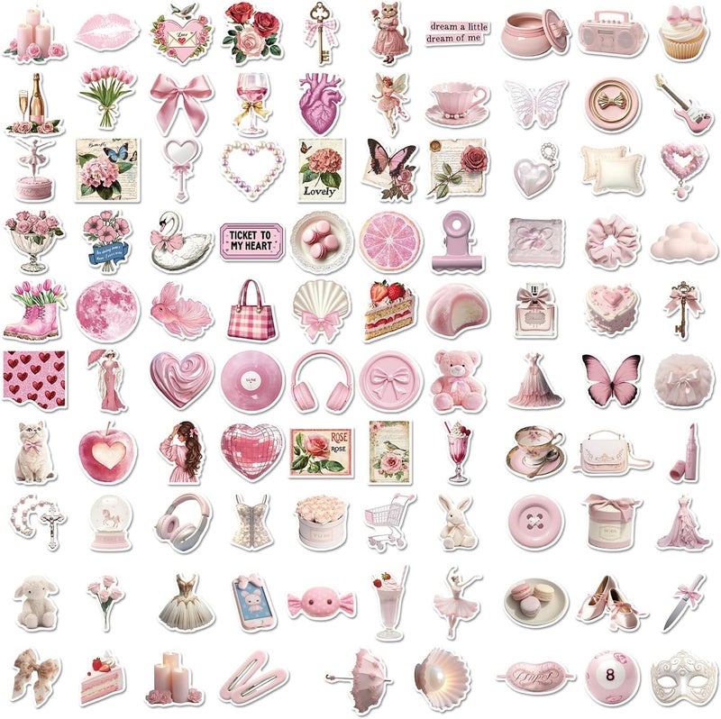 QTL Repeated detach compatible build Waterproof Pink Vinyl Stickers Pack for Laptop Scrapbooking (100 Pcs Cute Pink Style) Bulk storage easy optimized build - Image 4