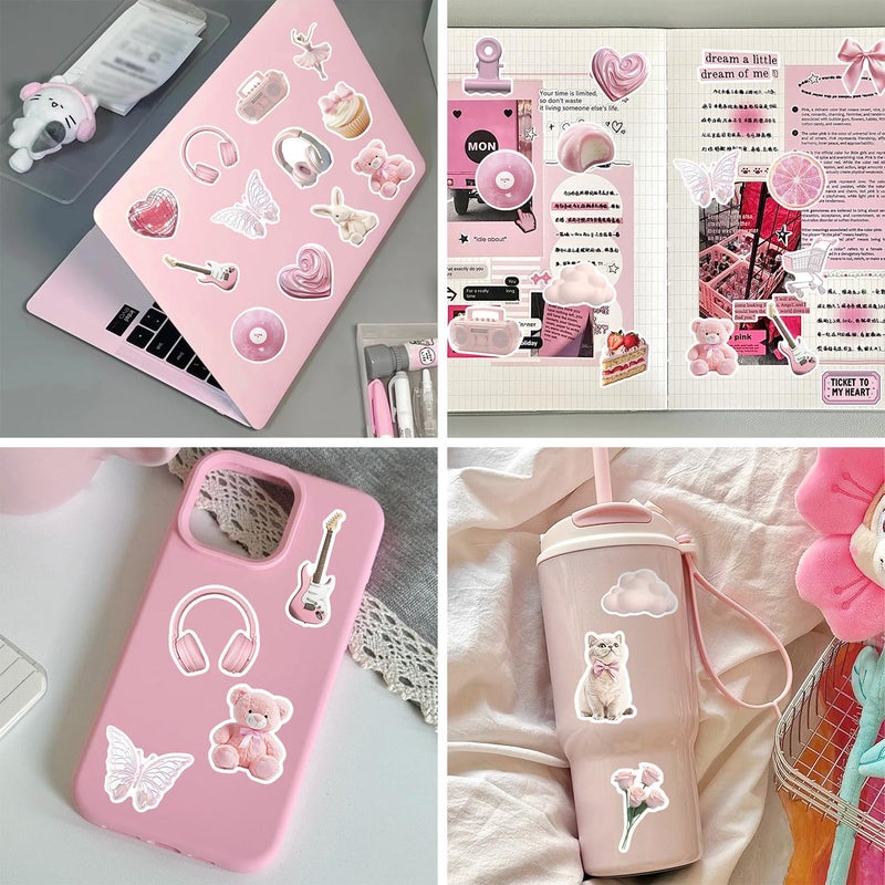 QTL Repeated detach compatible build Waterproof Pink Vinyl Stickers Pack for Laptop Scrapbooking (100 Pcs Cute Pink Style) Bulk storage easy optimized build - Image 2