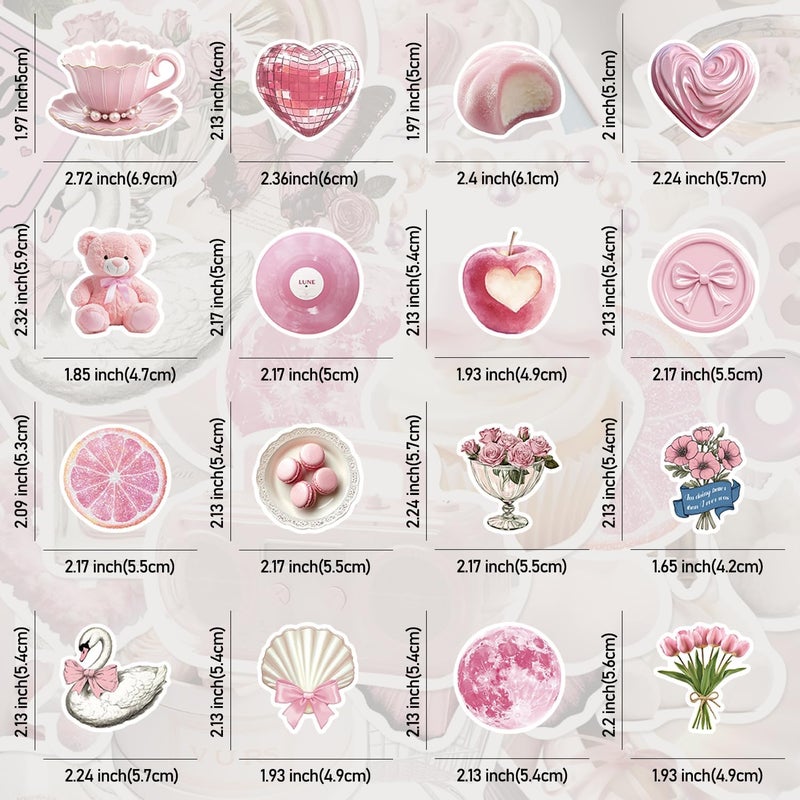 QTL Repeated detach compatible build Waterproof Pink Vinyl Stickers Pack for Laptop Scrapbooking (100 Pcs Cute Pink Style) Bulk storage easy optimized build - Image 3