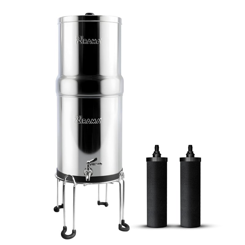 RAMA RAMA Gravity Water Filter 17L Total Capacity 8L Storage 304 Stainless Steel NonElectric Purifier for Home Includes 2 Carbon Candles Steel Tap SS Stand 10Year Warranty  - Image 1