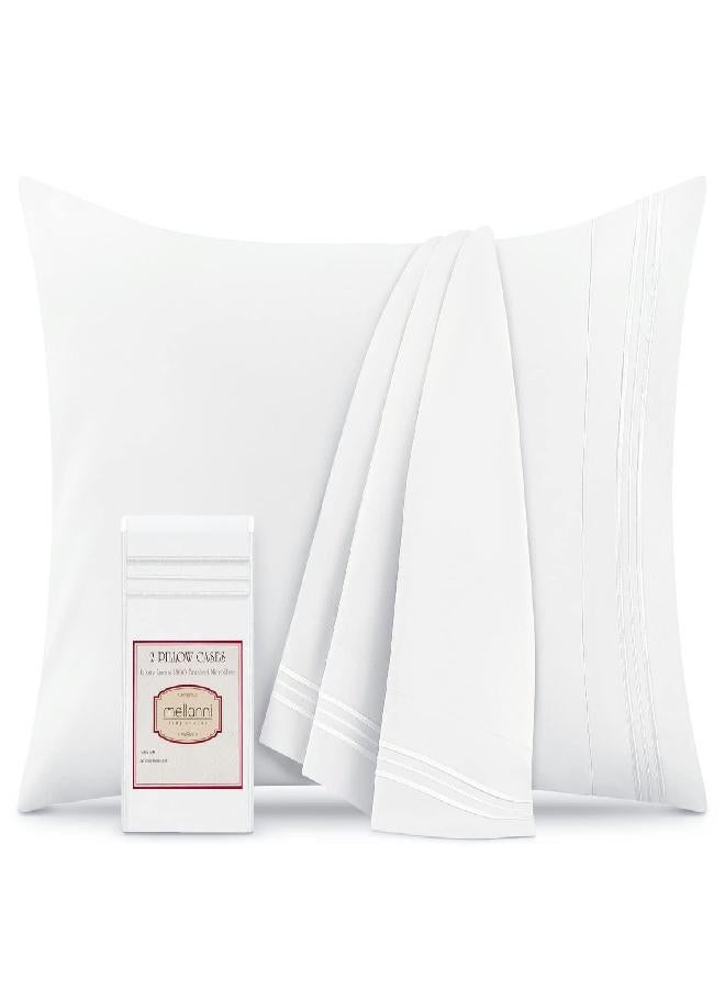 mellanni Mellanni Pillow Cases Standard Size Set of 2 - Iconic Collection Pillowcases - Hotel Luxury, Extra Soft, Cooling Pillow Covers - Wrinkle, Fade, Stain Resistant (2 PC Standard/Queen 20" x 30", White) 