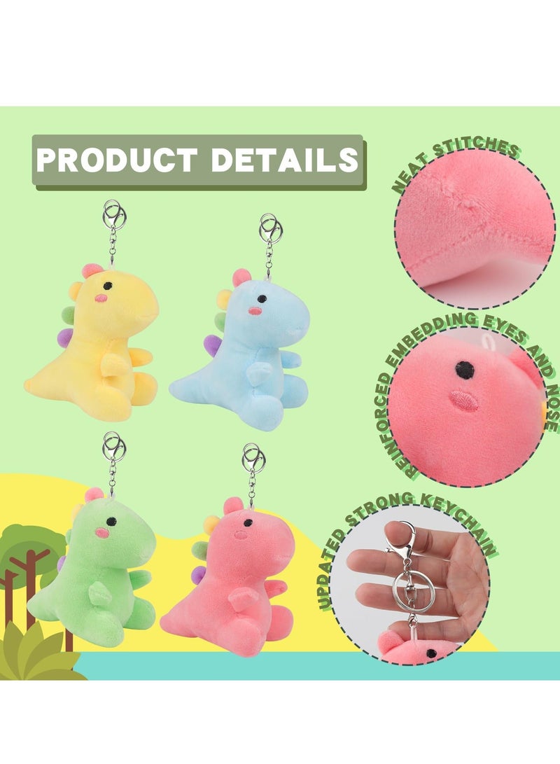4 PCS Stuffed Dinosaurs Animal Toy with Keychain, Mini Dinosaur Stuffed Animals, Suitable for for Kids Theme Party Birthday Gifts - Image 2