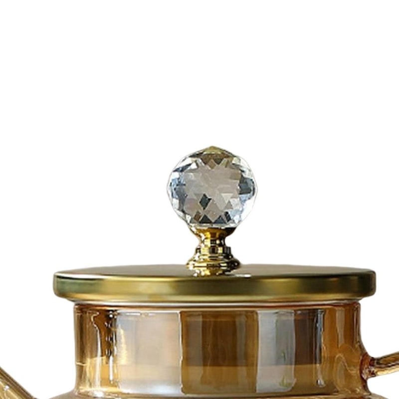ConvertKitchen Cold Kettle Water Kettle Iced Tea Teapot for Dining Table Kitchen Restaurant Kettle Wooden Crystal Print Lid Gold - Image 2
