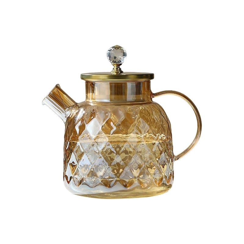 ConvertKitchen Cold Kettle Water Kettle Iced Tea Teapot for Dining Table Kitchen Restaurant Kettle Wooden Crystal Print Lid Gold - Image 1