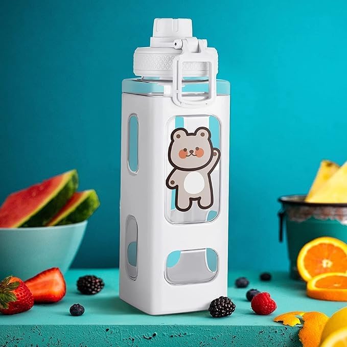 HOMECRAZE Kawaii Water Bottle With Straw Water Bottles Portable Square Drinking Bottle For Girl - Image 1