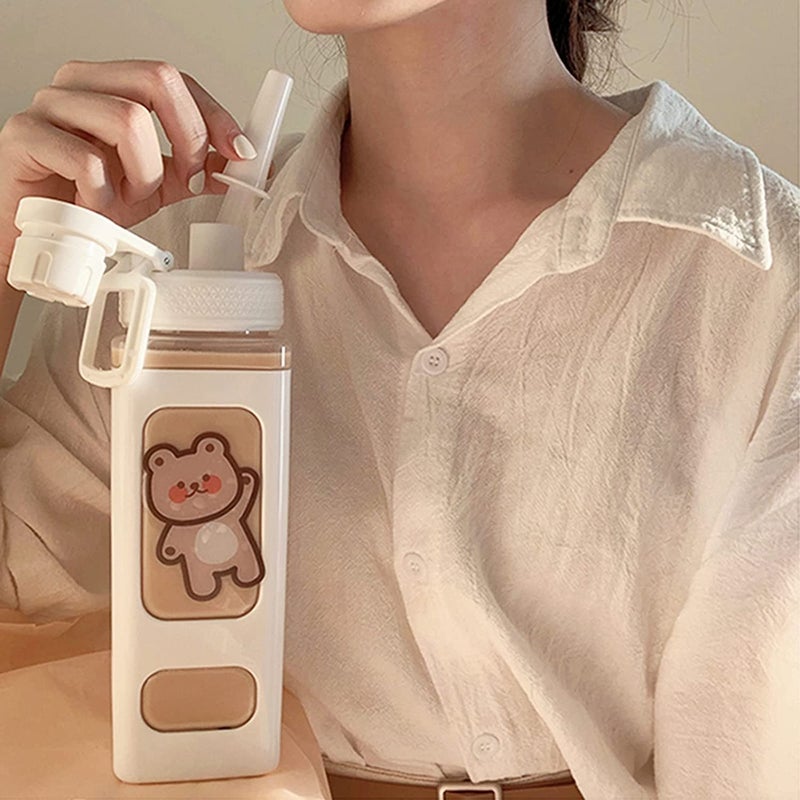 HOMECRAZE Kawaii Water Bottle With Straw Water Bottles Portable Square Drinking Bottle For Girl - Image 3