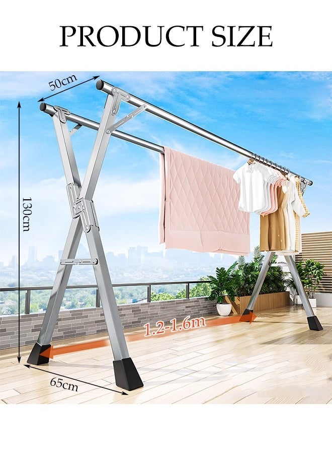 DUNISO 1.6M Clothes Drying Rack ,with Windproof Hooks and Windproof clip, Foldable Drying Rack,Stainless Steel 2 Poles  Laundry Stand for Indoor Outdoor - Image 2