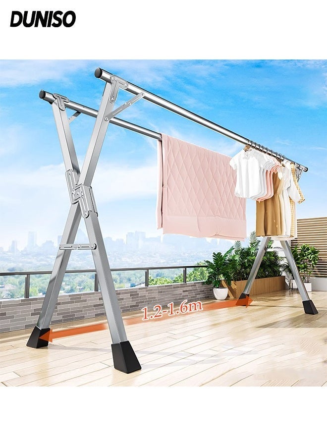DUNISO 1.6M Clothes Drying Rack ,with Windproof Hooks and Windproof clip, Foldable Drying Rack,Stainless Steel 2 Poles  Laundry Stand for Indoor Outdoor - Image 1