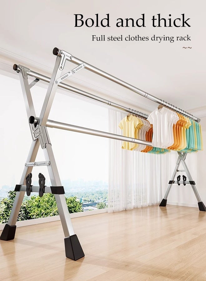 DUNISO 1.6M Clothes Drying Rack ,with Windproof Hooks and Windproof clip, Foldable Drying Rack,Stainless Steel 2 Poles  Laundry Stand for Indoor Outdoor - Image 3