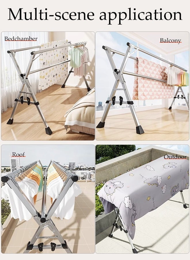 DUNISO 1.6M Clothes Drying Rack ,with Windproof Hooks and Windproof clip, Foldable Drying Rack,Stainless Steel 2 Poles  Laundry Stand for Indoor Outdoor - Image 4